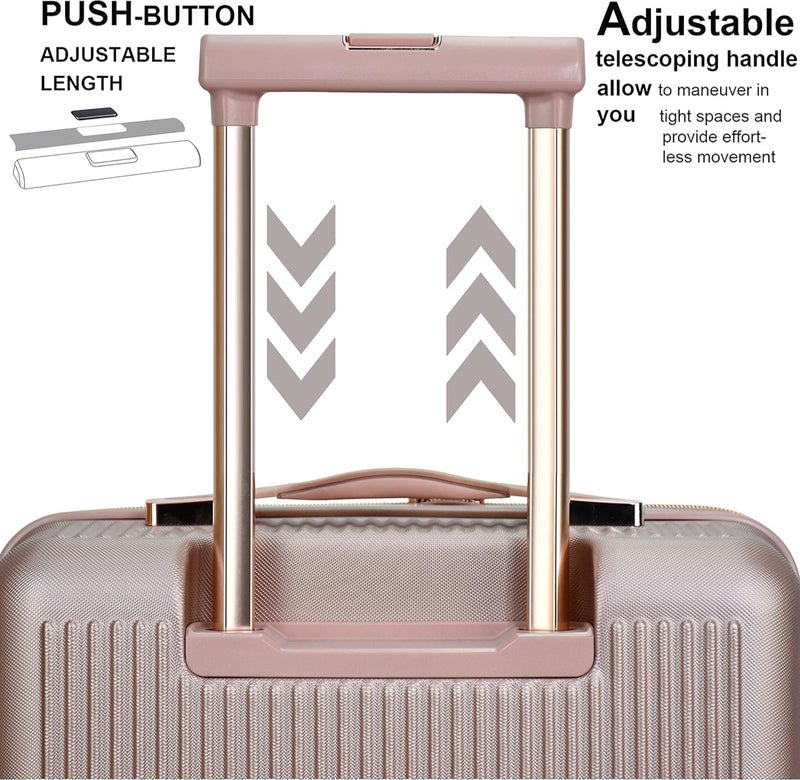 SENATOR Hard Case Carry On Luggage Trolley For Unisex ABS Lightweight 4 Double Wheeled Suitcase With Built In TSA Type Lock A5123 Rose Gold - Image 4